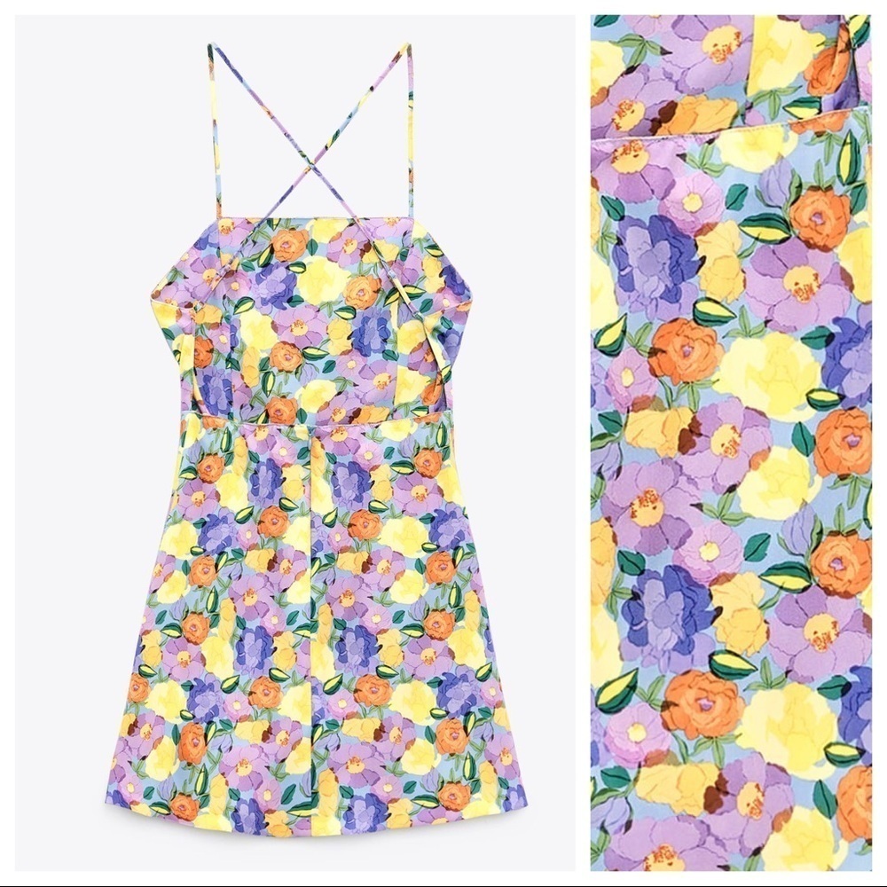 🌹NWT. Zara Floral Print Mini Dress. Size S. - Picture 7 of 12